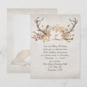 anniversary dinner-autumn bouquet and deer antlers invitation