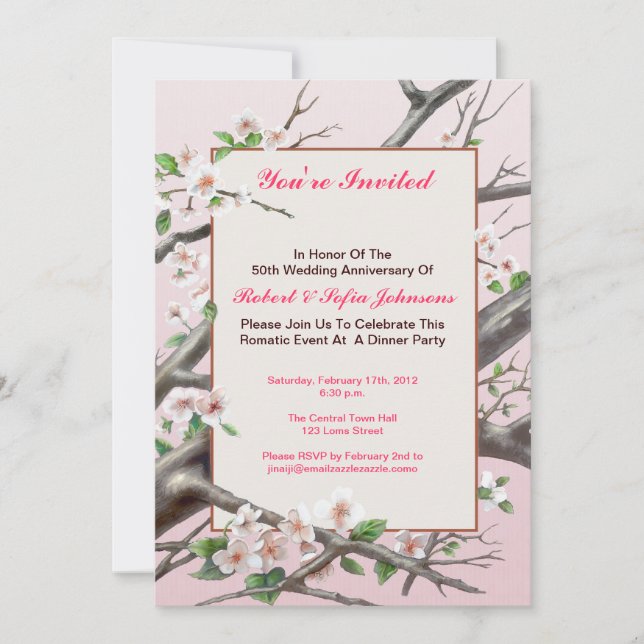 Anniversary dinner invitation - pale pink (Front)
