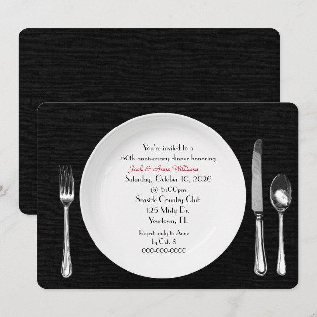 Anniversary Dinner Party Invite on black (Front/Back)