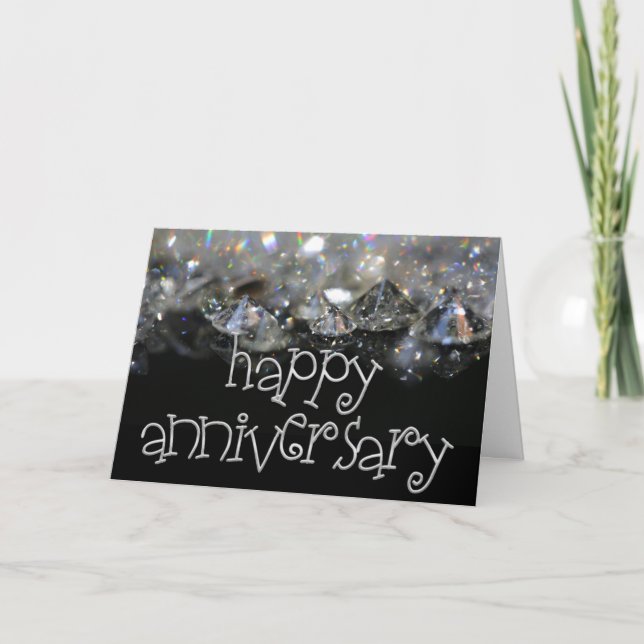 Anniversary Elegant Black Silver Shiny Diamonds Card (Front)