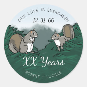 Anniversary Evergreen Love Squirrels Personalised Classic Round Sticker