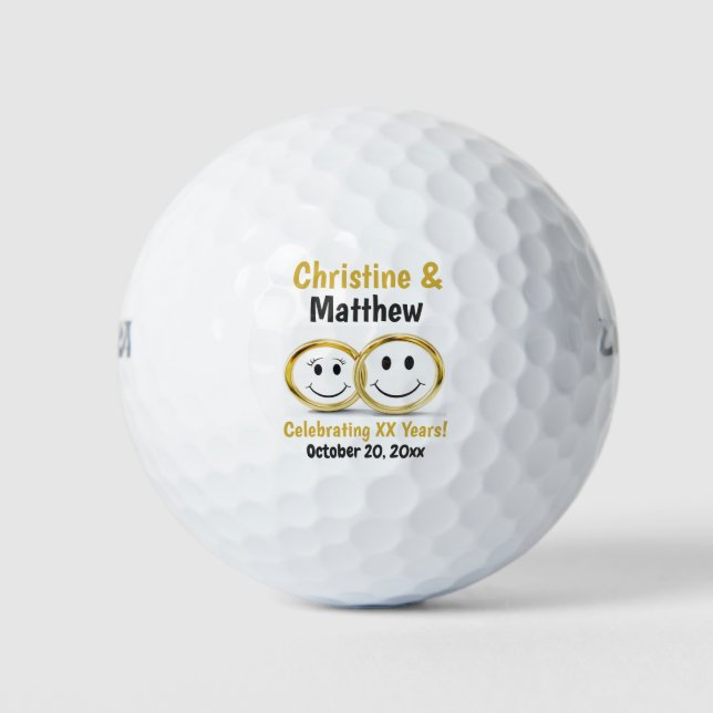 Anniversary Favor Cute Cartoon Wedding Ring Couple Golf Balls (Front)