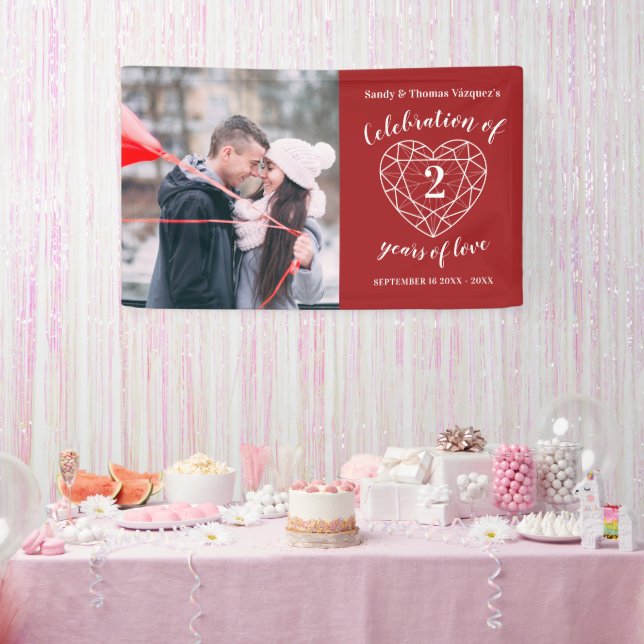 Anniversary garnet red heart personalised photo banner (Party)