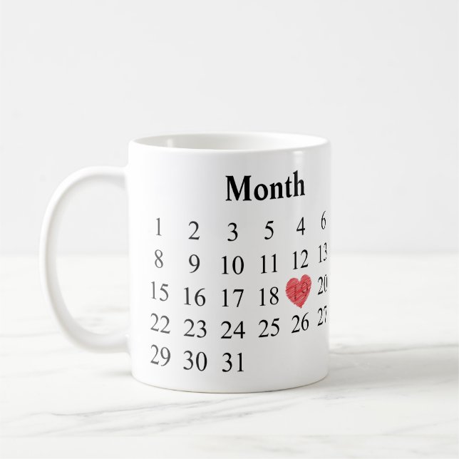 Anniversary Gift - Calendar & Engraved Rings Coffee Mug (Left)