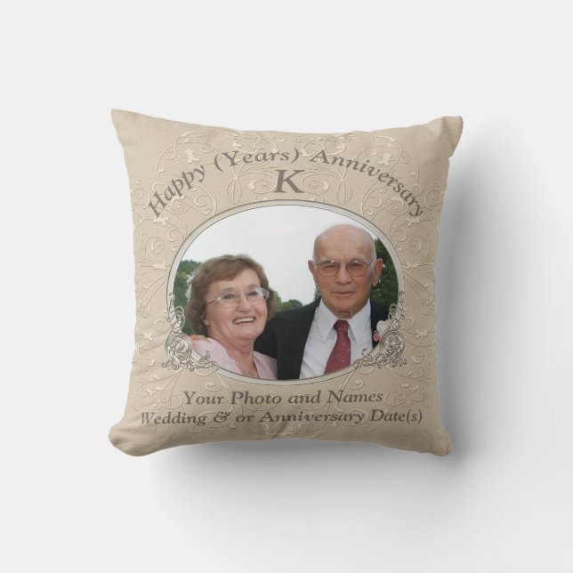 Anniversary Gift Ideas with PHOTO and YOUR TEXT Cushion (Front)