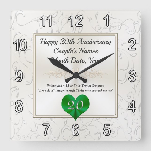 Anniversary Gifts for 20 Years of Marriage, Clock (Front)