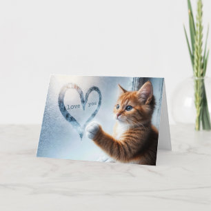 Anniversary Ginger Kitty With Frosty Window Heart Card