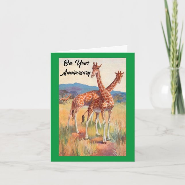 Anniversary Giraffes Folded Greeting Card (Front)