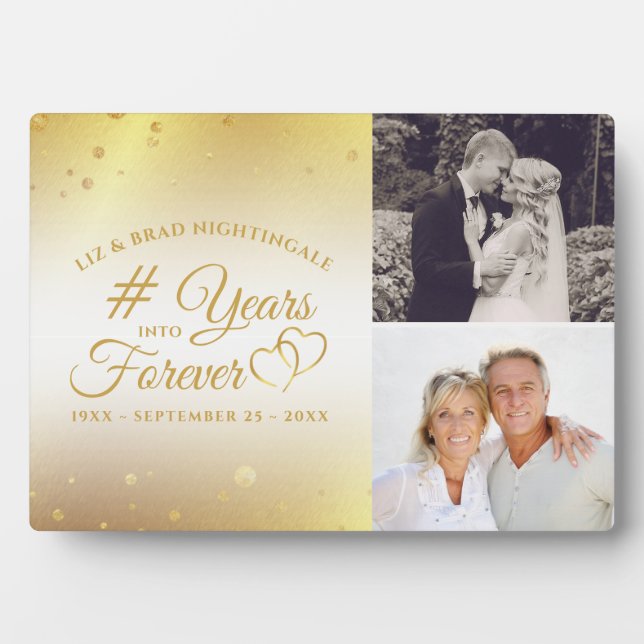 Anniversary Gold Hearts YEARS INTO FOREVER 2 Photo Plaque (Front)