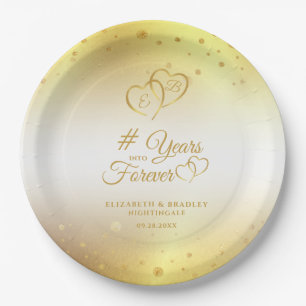 Anniversary Gold Hearts YEARS INTO FOREVER Paper Plate