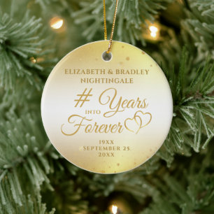 Anniversary Gold Hearts YEARS INTO FOREVER Photo Ceramic Tree Decoration