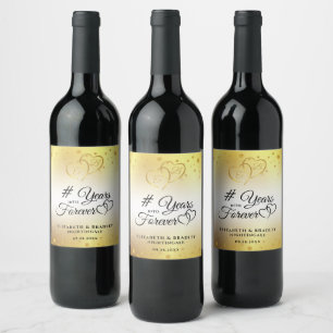 Anniversary Gold Hearts # YEARS INTO FOREVER Wine Label