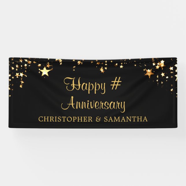 Anniversary Gold Stars Your Text and Colour Banner (Horizontal)