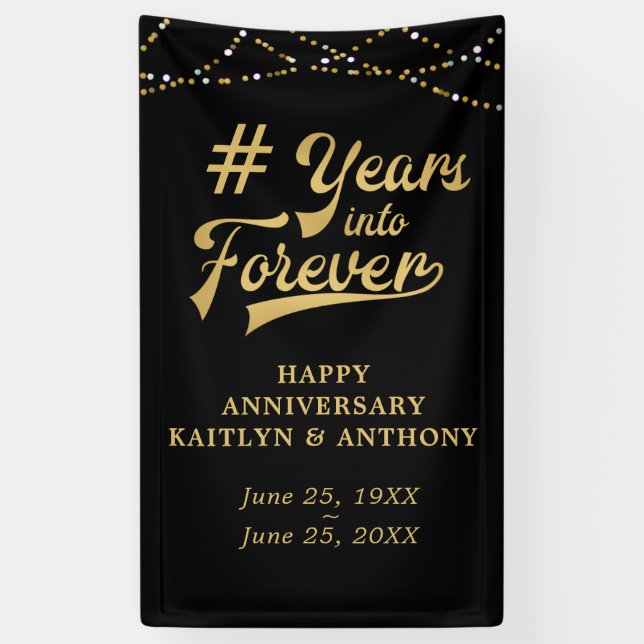 Anniversary Gold String Lights YEARS INTO FOREVER Banner (Vertical)