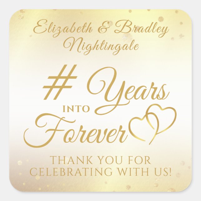 Anniversary Gold YEARS INTO FOREVER Thank You Squa Square Sticker (Front)