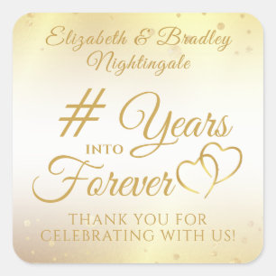 Anniversary Gold YEARS INTO FOREVER Thank You Squa Square Sticker