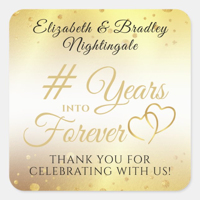 Anniversary Gold YEARS INTO FOREVER Thank You Square Sticker (Front)