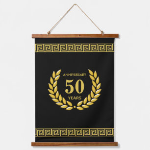 Anniversary, Golden Jubilee, Birthday on Black Hanging Tapestry