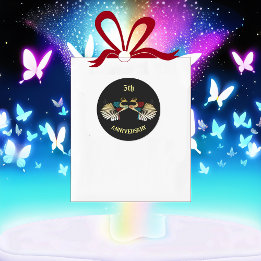 Anniversary Golden Peacocks Decorative Folk Art  Classic Round Sticker