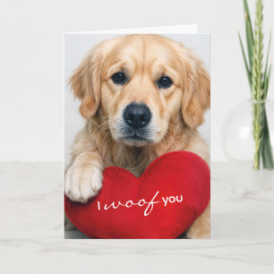 Anniversary Golden Retriever With Red Heart Pillow Card