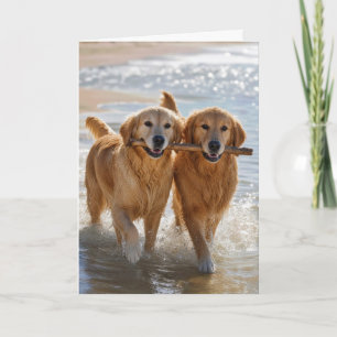 Anniversary Golden Retrievers Carrying a Stick Card