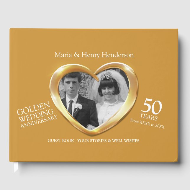 Anniversary golden wedding photo hearts 50 years guest book (Front)