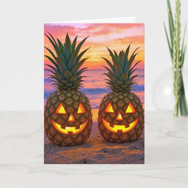 Anniversary Halloween Pineapple Jack-o-lanterns Card (Front)