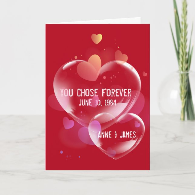 Anniversary Heart Bubbles on Red Card (Front)