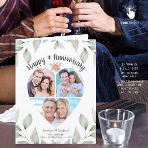 Anniversary Heart Shaped Photo Collage Greenery Card