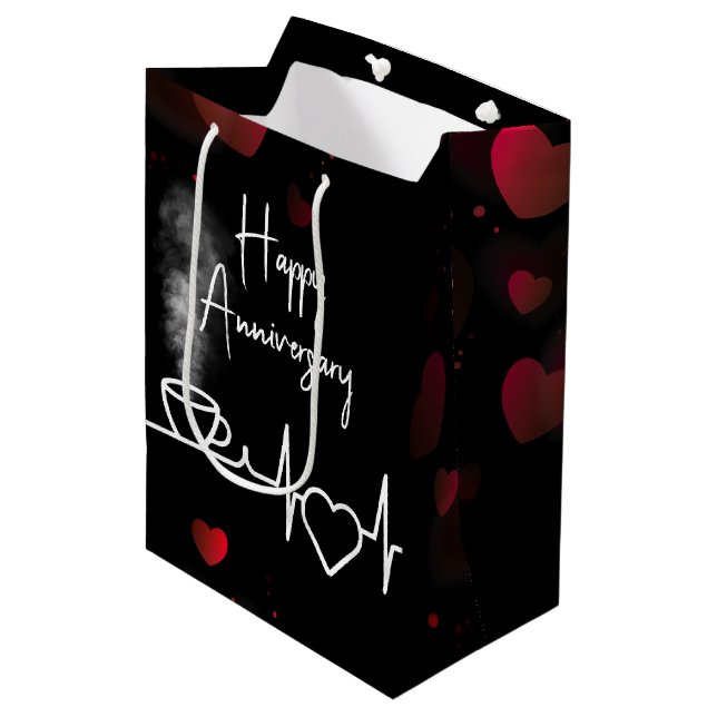 Anniversary Heartbeat With Steaming Cup of Coffee Medium Gift Bag (Front Angled)