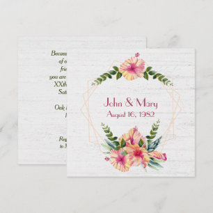 Anniversary Hibiscus Frame On Whitewashed Wood Invitation