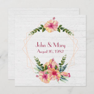 Anniversary Hibiscus Frame On Whitewashed Wood  Invitation