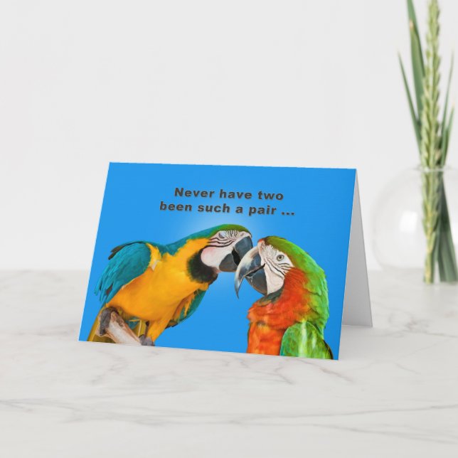 Anniversary, Humour, Parrots in Love Card (Front)