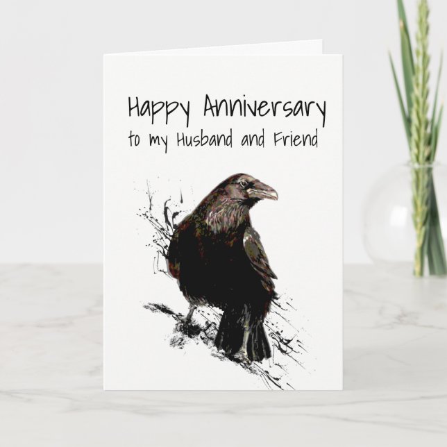 Anniversary Husband and friend Raven Bird art Card (Front)