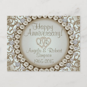 Anniversary Invitation   Gold Heart Monogram Postcard