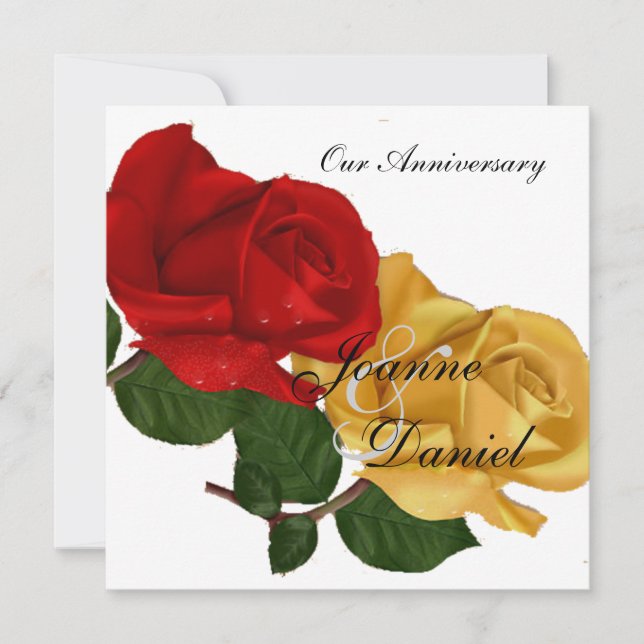 Anniversary Invite White Red Yellow Rose Floral (Front)