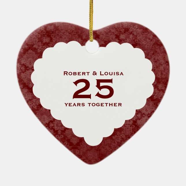 Anniversary Love Poem Personalised Red Gift Ceramic Tree Decoration (Back)