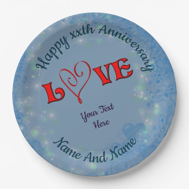 Anniversary Love Red Heart Personalised Paper Plate (Front)
