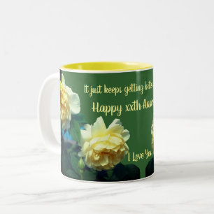 Anniversary Love Yellow Roses Flower Personalised Two-Tone Coffee Mug