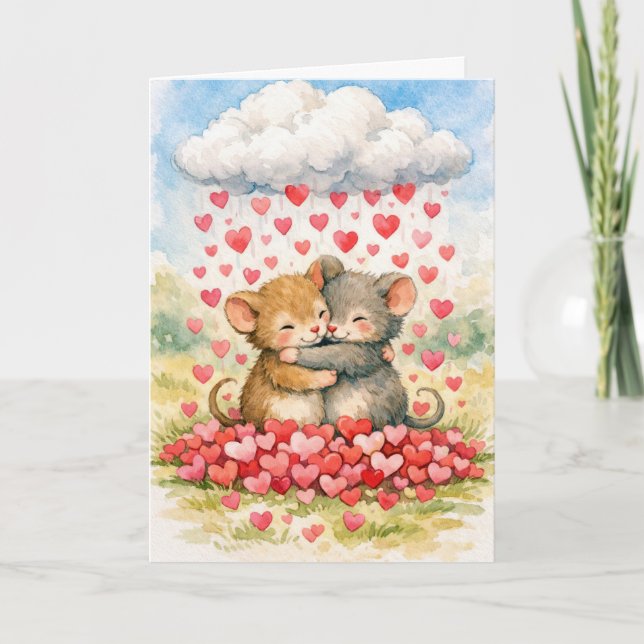 Anniversary Mice Under a Cloud of Hearts Card (Front)