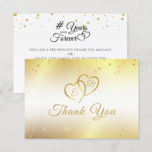 Anniversary Monogram Gold Heart Years Into Forever Thank You Card