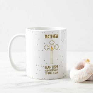 Anniversary of Baptism Gold Cross Personalised Coffee Mug