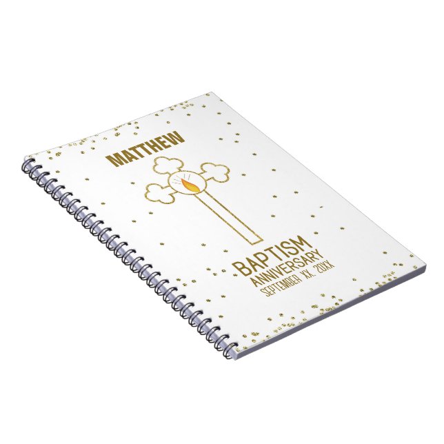 Anniversary of Baptism Gold Cross Personalised Notebook (Right Side)