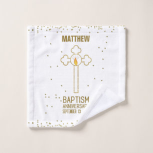 Anniversary of Baptism Gold Cross Personalised Wash Cloth