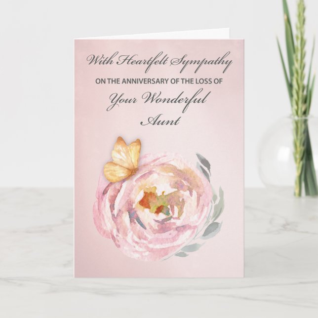 Anniversary of Loss of Aunt Butterfly Rose Card (Front)