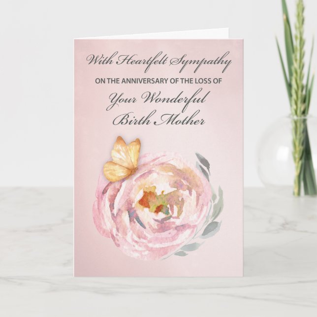 Anniversary of Loss of Birth Mother Butterfly Rose Card (Front)