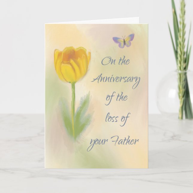 Anniversary of Loss of Father Watercolor Flower Card (Front)