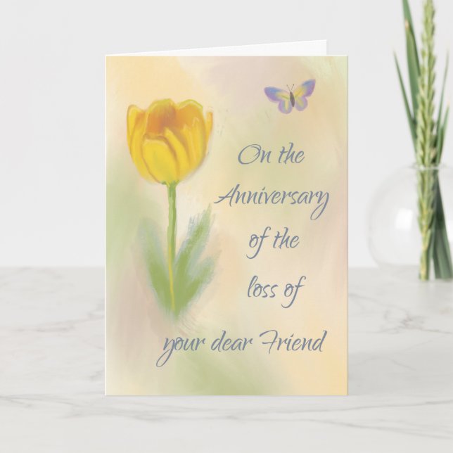 Anniversary of Loss of Friend Watercolor Flower Card (Front)