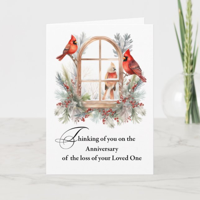 Anniversary of Loss of Loved One Winter Cardinal Card (Front)