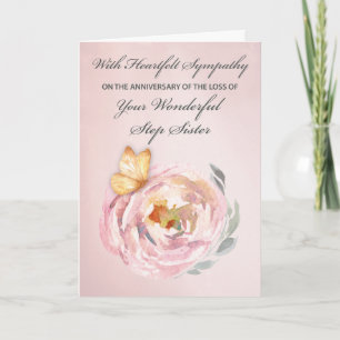 Anniversary of Loss of Step Sister Butterfly Rose Card